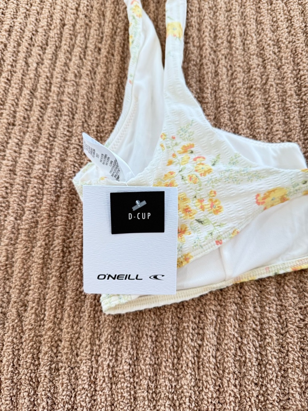 O'Neill D cup White Floral Swim Bralette with Yellow Blossoms - Picture 5 of 5